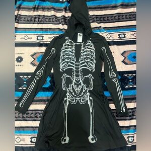 Black Skeleton Print Hooded Dress